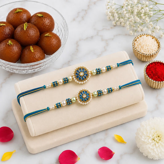 Set of 2 Meenakari Rakhi with Festive Indian Sweets | Handcrafted Artisan Rakhi Gift
