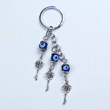 Silver Key Evil Eye Keychain