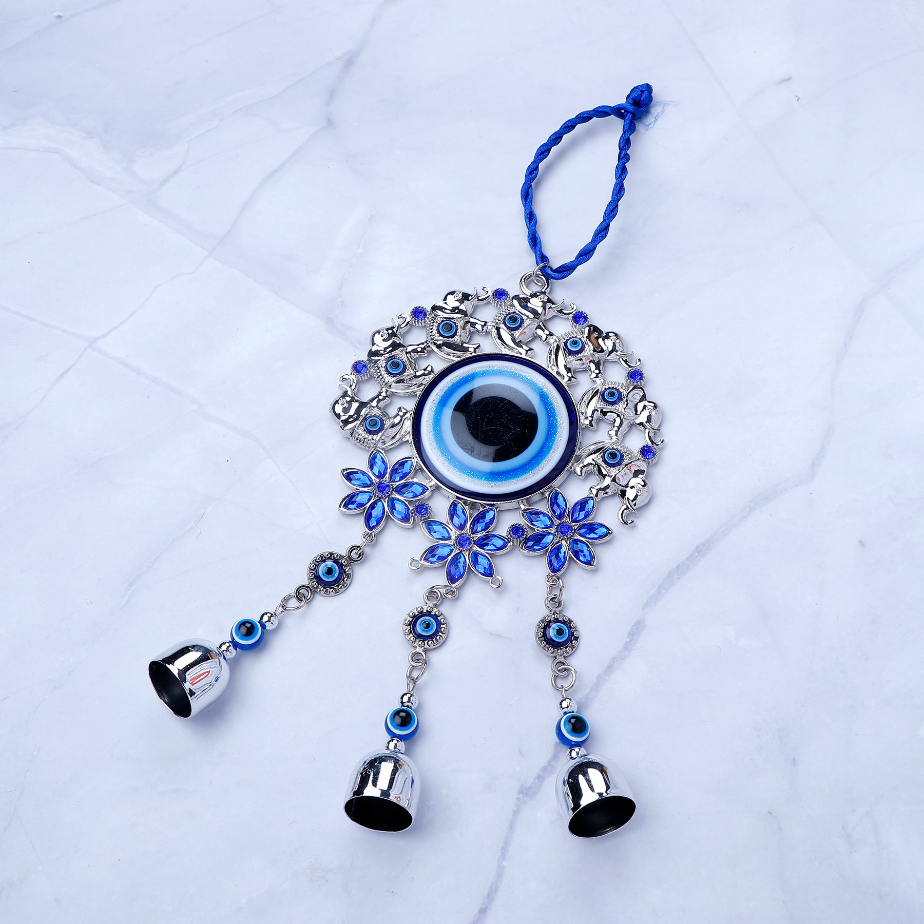 Blue Sequens Flower and Elephant Evil Eye Hanging
