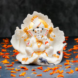 White Ganeha Idol with Golden Accents