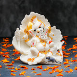 White Ganeha Idol with Golden Accents