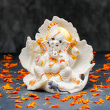 White Ganeha Idol with Golden Accents