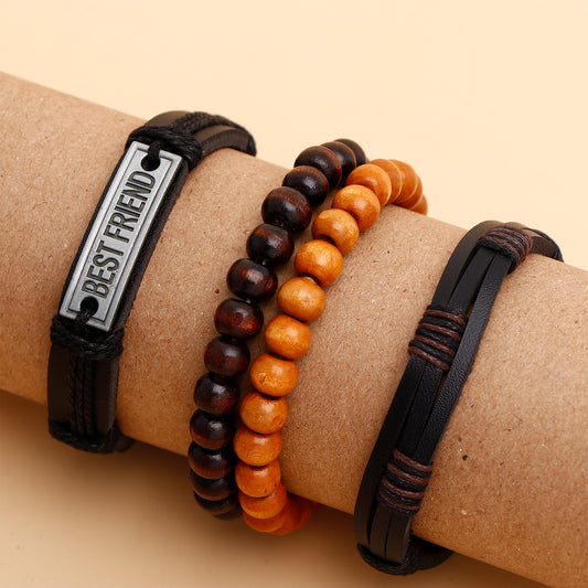 Best Friend Quoted Beaded Multilayer Leather Bracelet