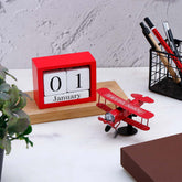 Vintage Biplane Table Top Calendar - Red