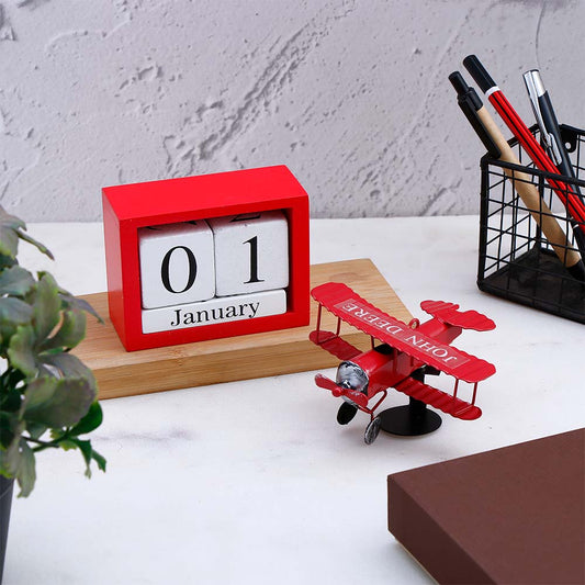 Vintage Biplane Table Top Calendar - Red