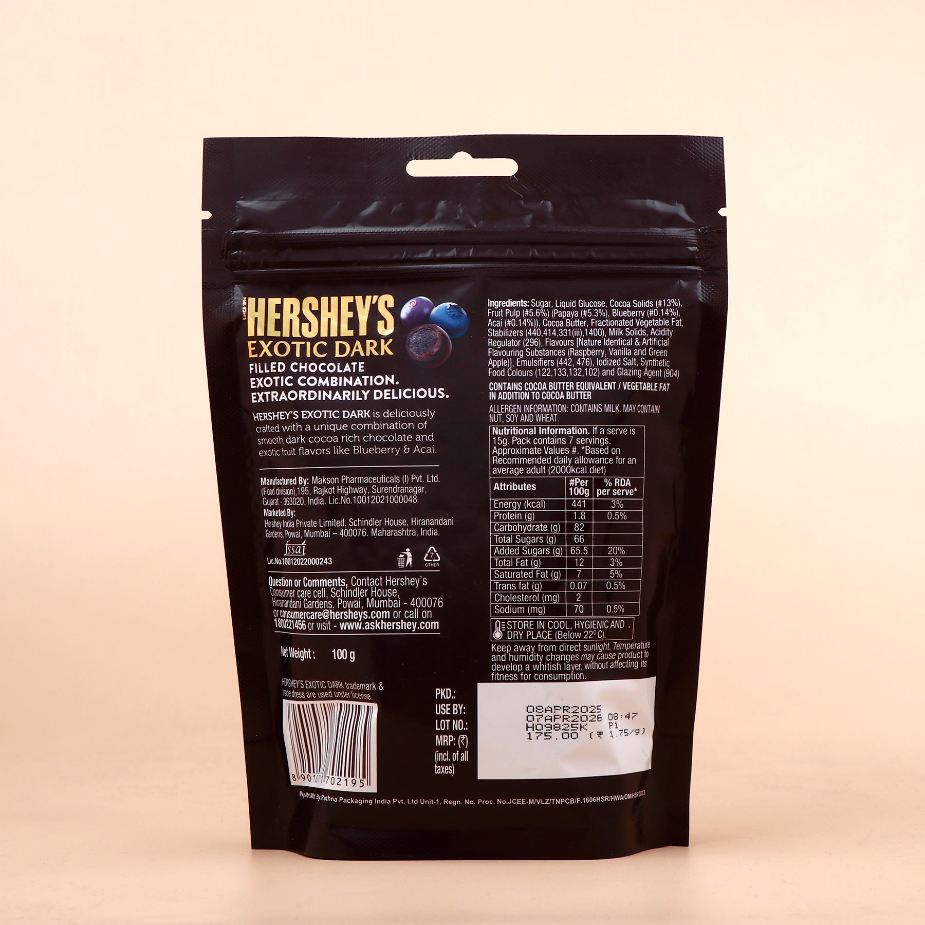 Hersheys Exotic Dark Blueberry and Acai Chocolate 100 GM