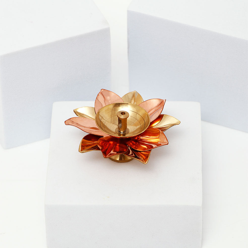 Floral Brass Akhand Jyoti Diya - Small