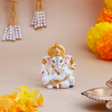 Lord Ganesha White and Golden Idol