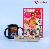 Beautiful Rakhi with Greeting Card with Mug and Chocolate