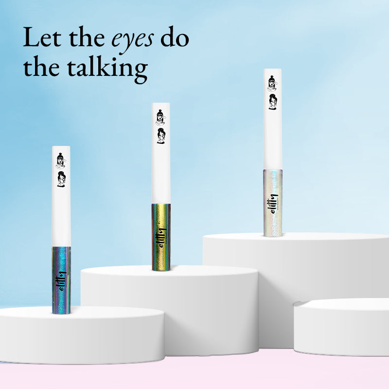 Elitty Prism Ombre Waterproof Liquid Eyeliner Combo | Pack of 3 Holographic Shades (Green Brown,Silver Blue, Purple Blue) |4 ML Each