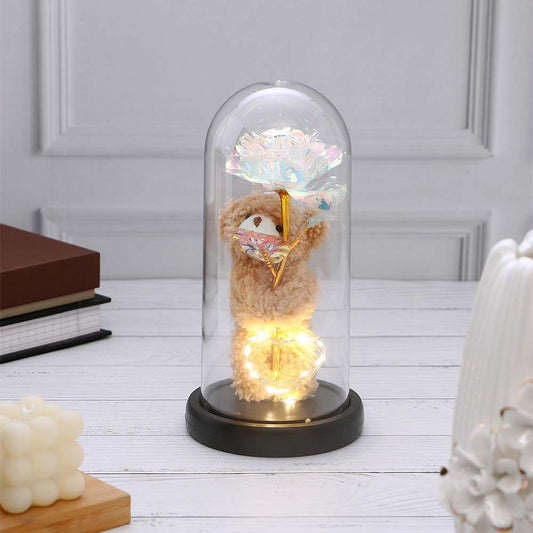 White Teddy LED Glass Jar Showpiece