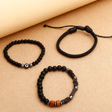 Beaded Evil Eye Black Multilayer Leather Bracelet