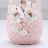 Pink Ceramic Vase with Embossed Flowers