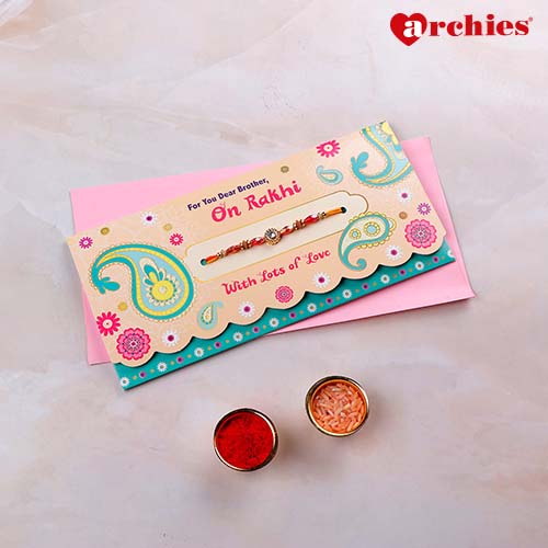 Designer Rakhi mailer with Roli chawal and Envelope