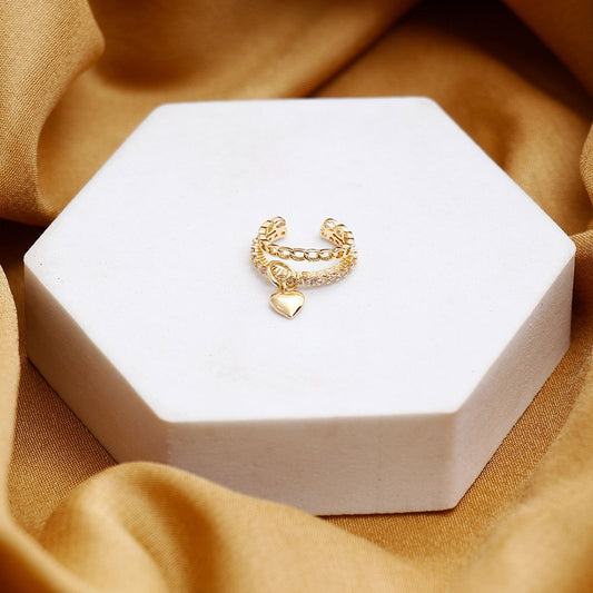 Golden Heart Drop Rinestone Earcuffs