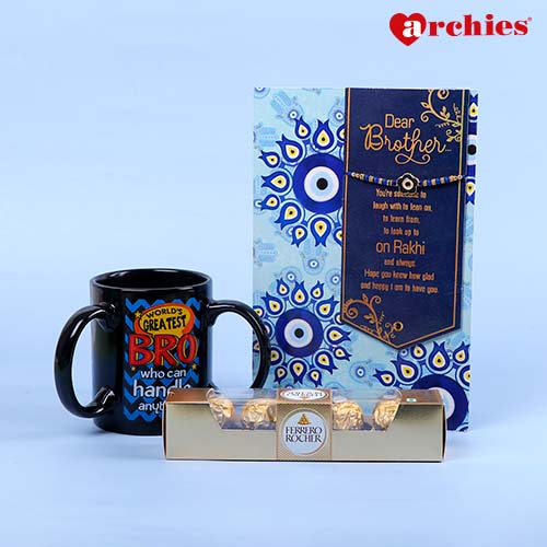 Amazing Evil Eye Rakhi with Greeting Card with Mug and Chocolate
