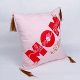"Love You Mom" Floral Print Pink Cushion with Tassels