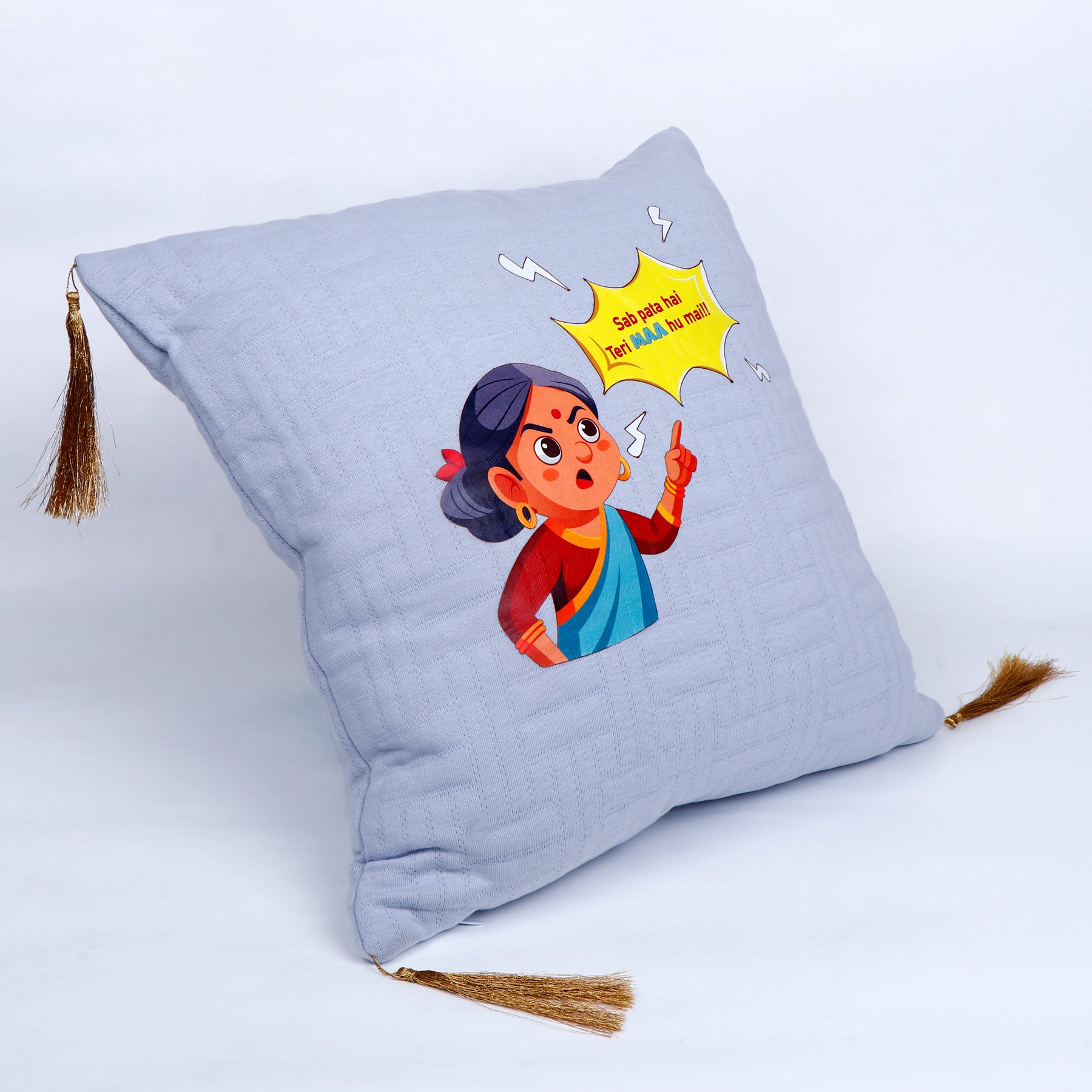 "Sab Pata Hai, Teri Maa Hu Main!" Funny Quirky Quote Cushion
