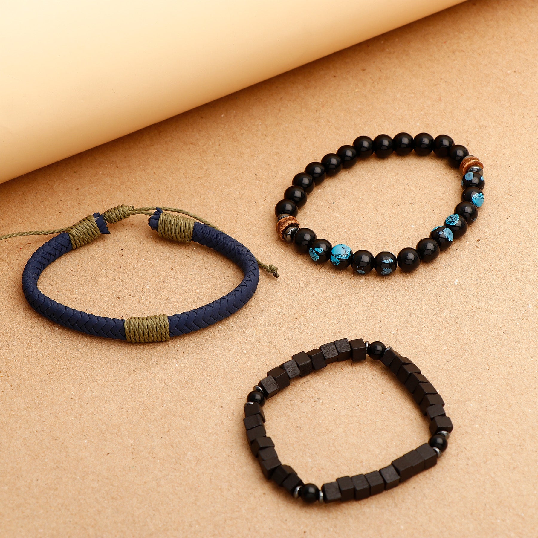 Braided Blue Multilayer Black Beaded Bracelet