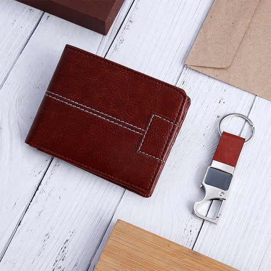 Premium Brown Wallet And Keychain Gift Set