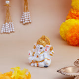 Lord Ganesha White and Golden Idol