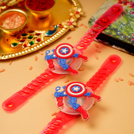 Avengers Captain America Red Rubber Kids Rakhi Pack of 2