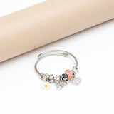 Daisies and Bows Charms Silver Bracelet