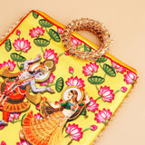 Shree Lakshmi Narayan Ethnic Handcrafted Zip Up Fabric Bag - Yellow