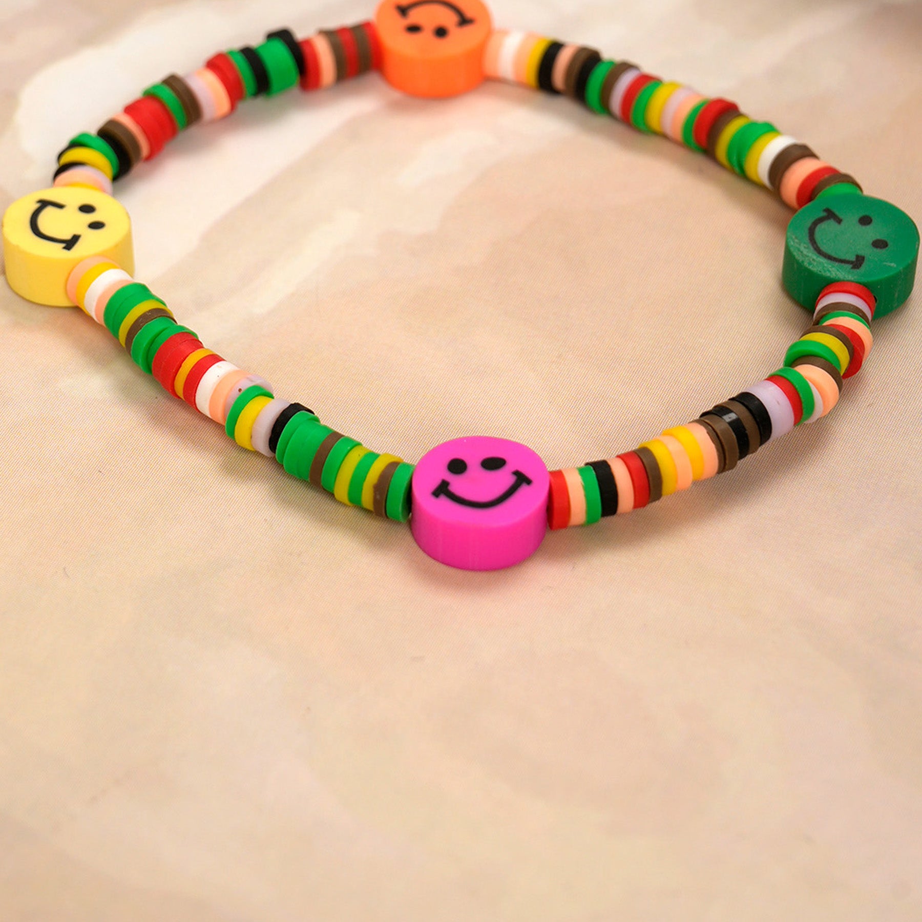 Multicolour Loop Smiley Bead Friendship Bracelet
