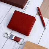 Rusted Brown Wallet Pen Keychain Gift Set