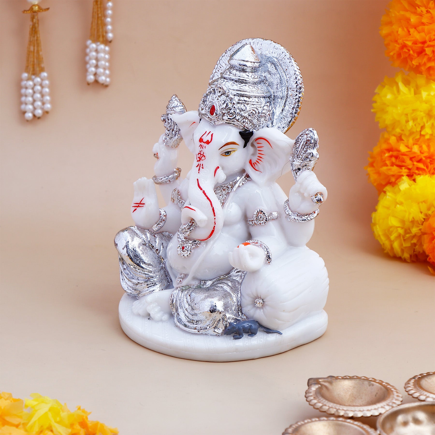 Shee Ganesha Idol with Silver Emblishment