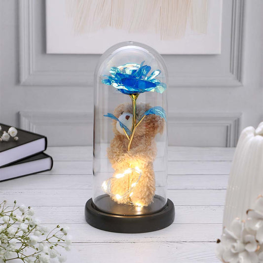 Blue Teddy LED Glass Jar Showpiece