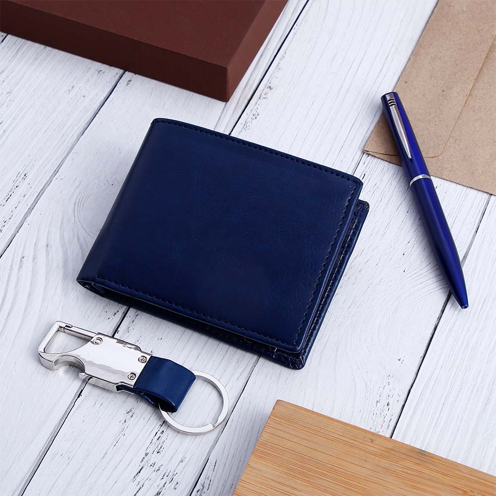Royal Blue Wallet Pen Keychain Gift Set