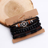Helm Black Beaded Multilayer Leather Bracelet