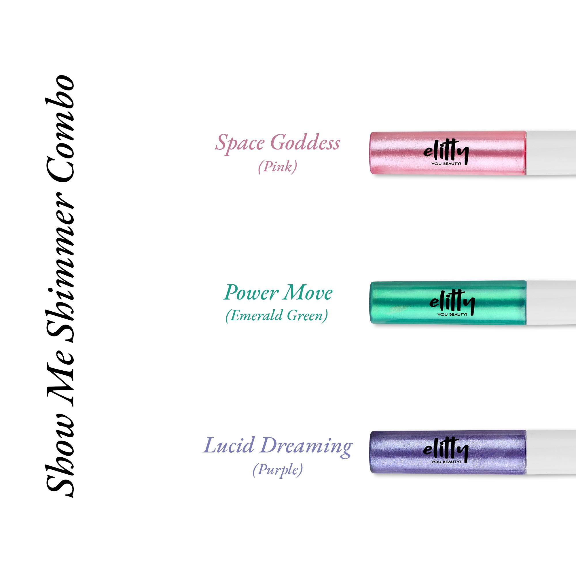 Elitty Show Me Shimmer Eyeliner Combo (Purple, Pink, Emerald Green), 4 ml each