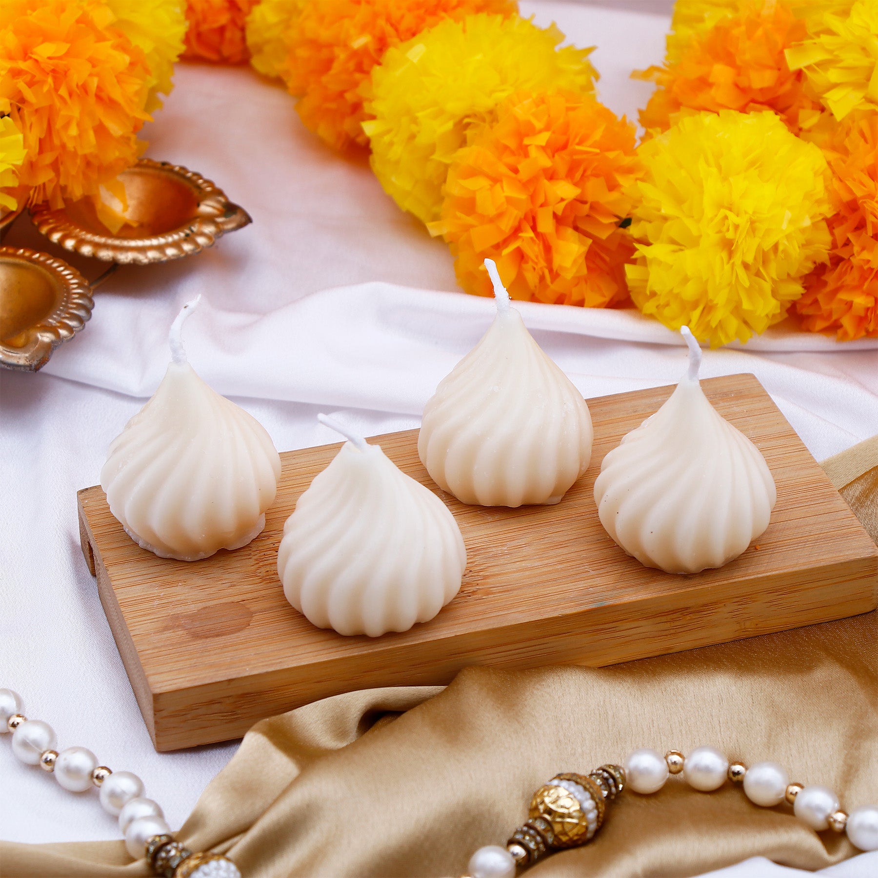 Set of 4 Modak Diyas - Yellow