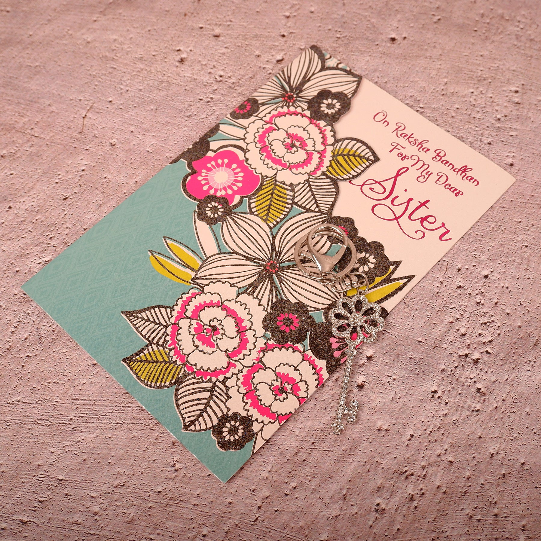 Rinestone Keychain With Greeting Card