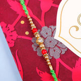Happy Rakhi Bhai Greeting Card with a Sacred Rakhi with Mug and Chocolate