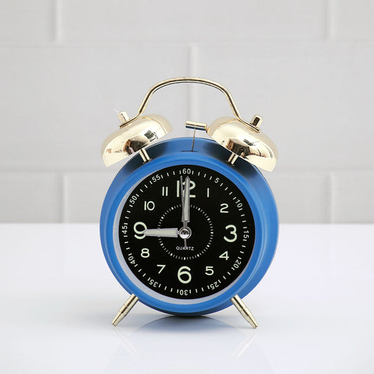 Matte Blue Twin Bell Alarm Clock