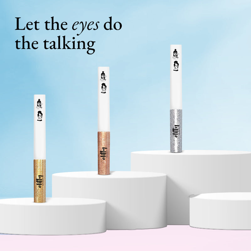 Elitty All That Glitters Waterproof Liquid Eyeliner Combo | Pack of 3 Glitter (Silver, Golden, Copper-Dark Rose Gold) Shades | Long Lasting | 4 ML Each