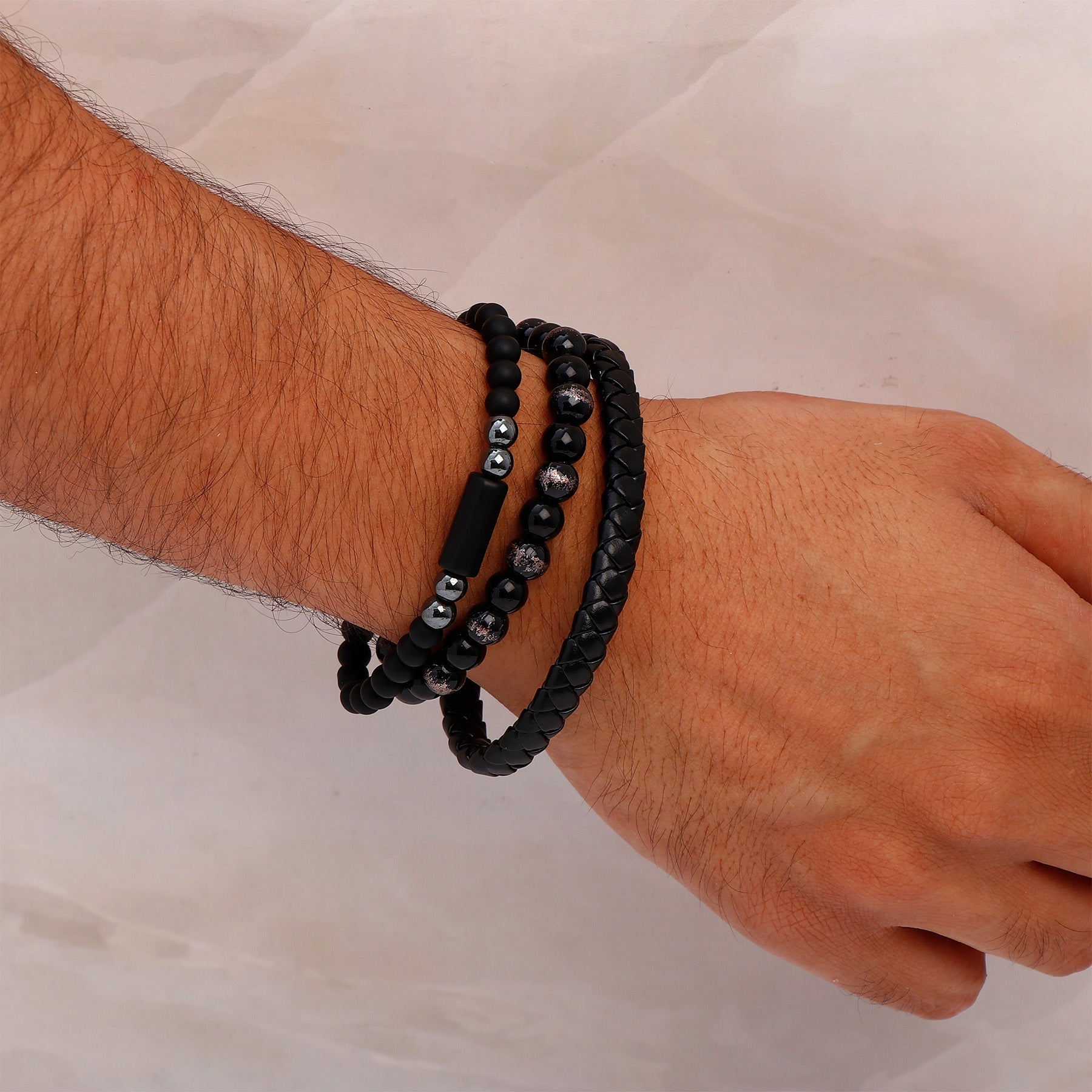 Black Beaded Multilayer Leather Bracelet