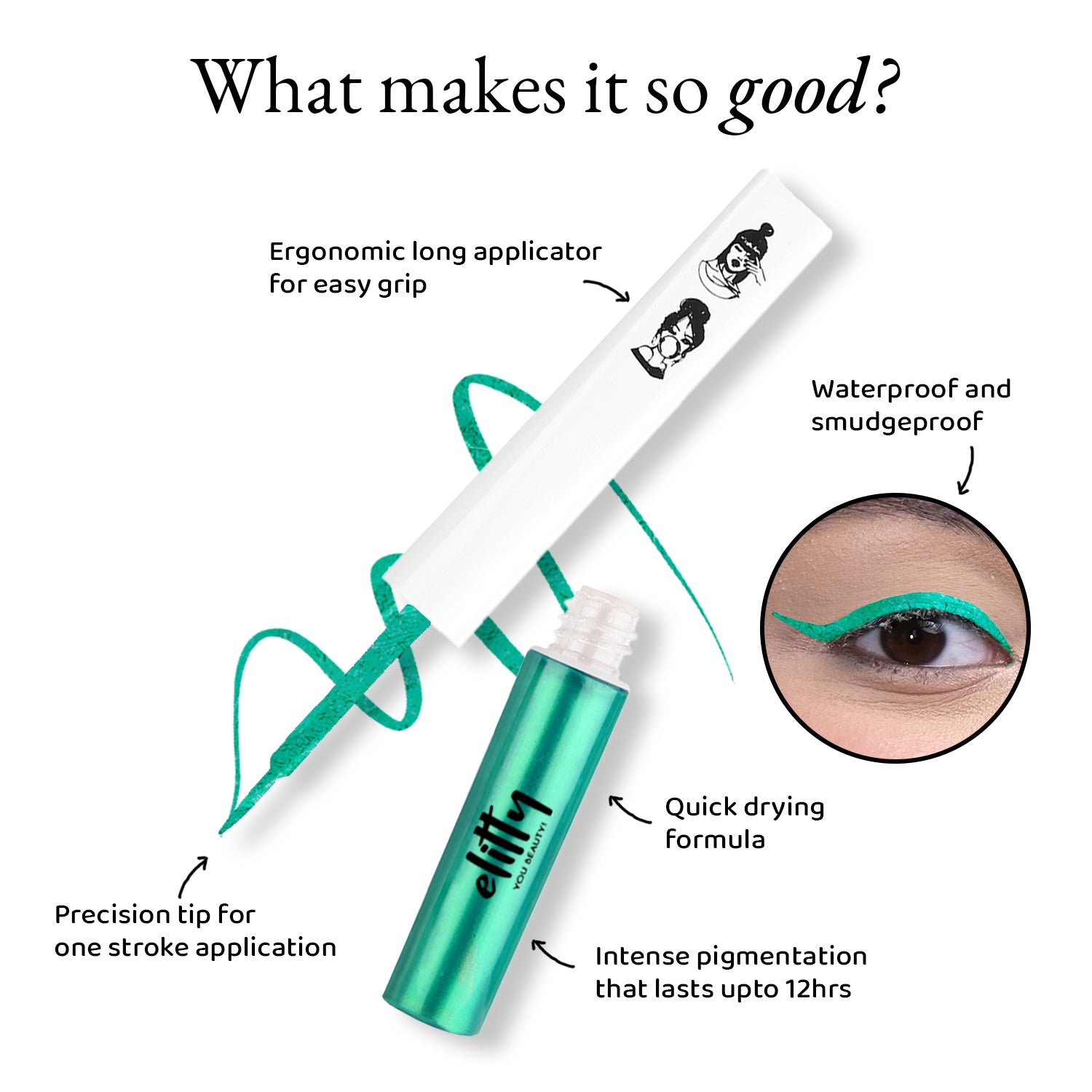 Elitty Emerald Green Metallic Pop Coloured Eyeliner - Power Move (4ml)