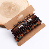 Pirate Skull Beaded Multilayer Braided Leather Bracelet
