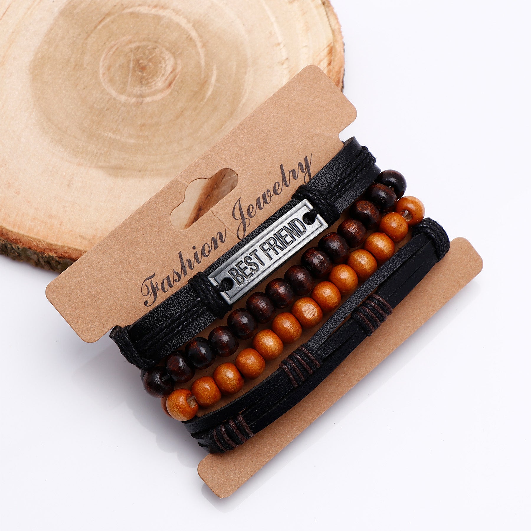 Best Friend Quoted Beaded Multilayer Leather Bracelet