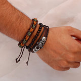 Pirate Skull Beaded Multilayer Braided Leather Bracelet