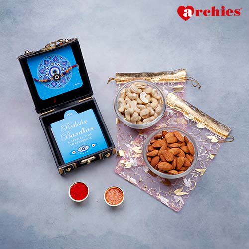 Black Rakhi Trunk Box with Dry Fruits
