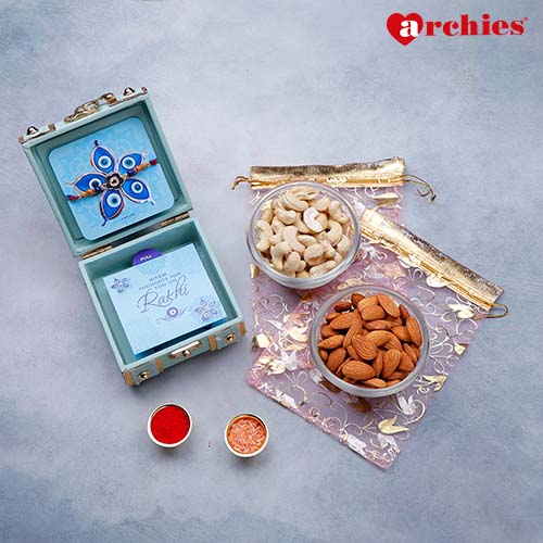 Mint Rakhi Trunk Box with Dry Fruits