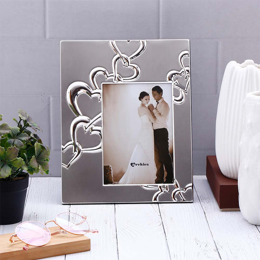 Silver Plated Hearts Engraved Photo Frame