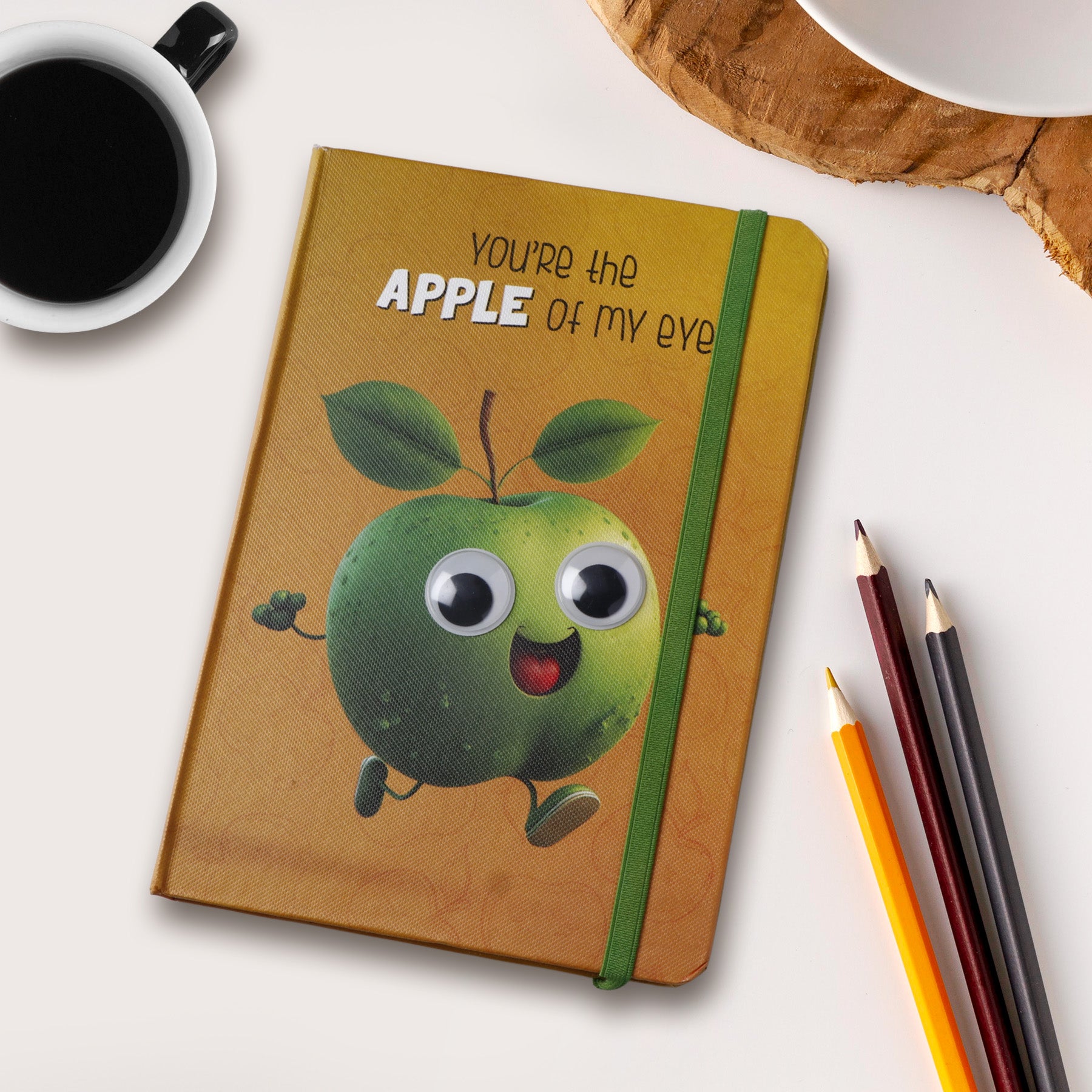 Apple Theme Googli Eyes Elastic Closure Notebook