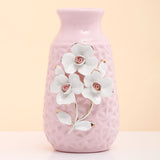 Pink Ceramic Vase with Embossed Flowers